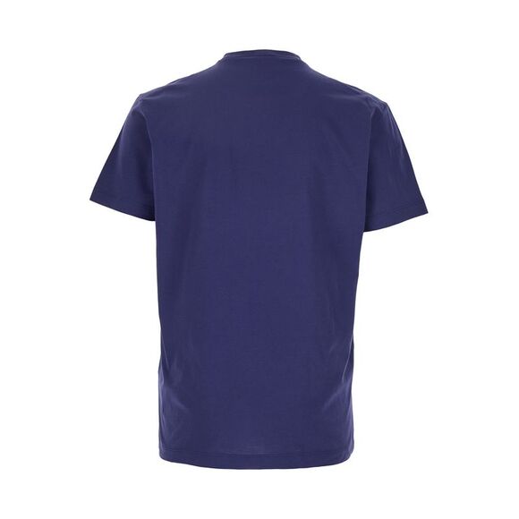 Dsquared2 Men Blue Crewneck T-Shirt With Logo Print On The Front In Cotton Man